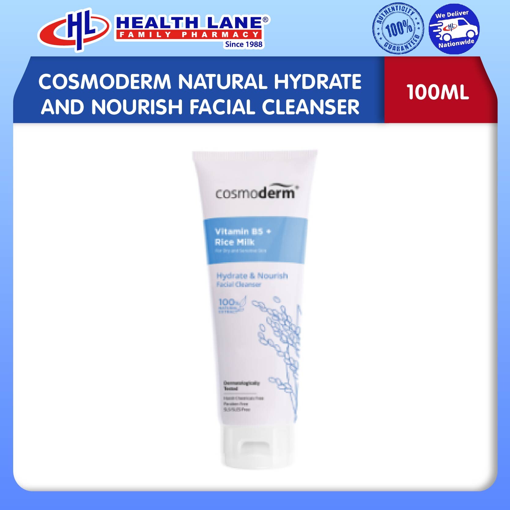 COSMODERM NATURAL HYDRATE AND NOURISH FACIAL CLEANSER (100ML)